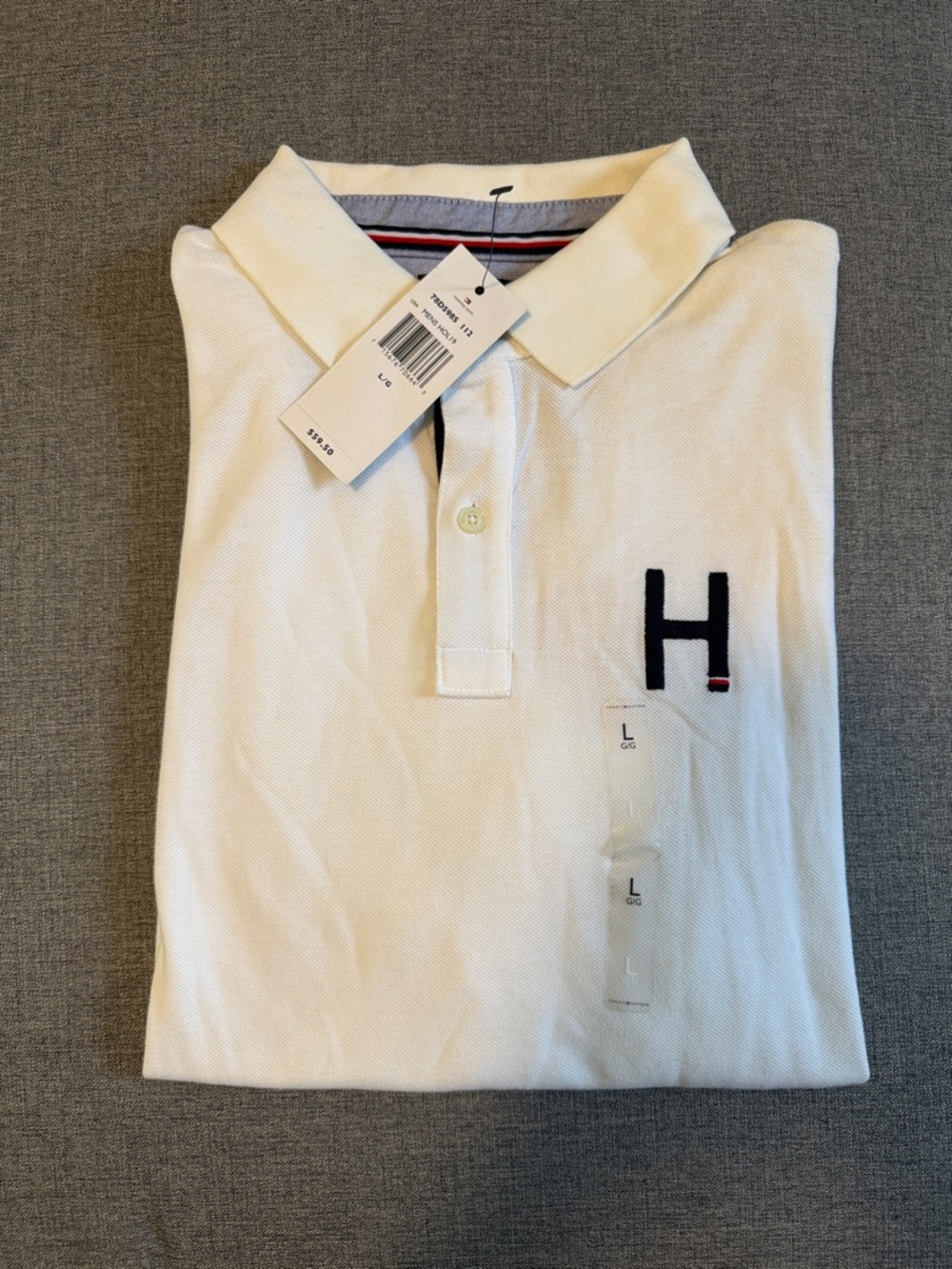 NWT Tommy Hilfiger White Polo with Navy H Embroidery